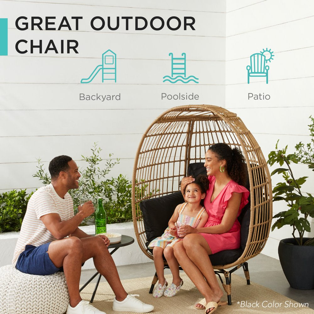 Wicker Egg Chair Oversized Indoor Outdoor Patio Lounger W/ 440Lb Capacity - Gray/Heather Gray