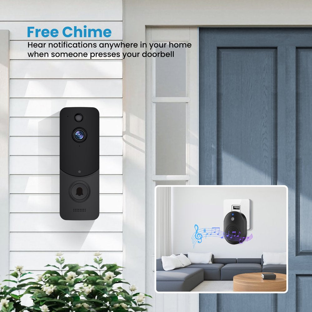 Wireless Doorbell Camera with Smart Chime, AI Smart Human Detection, Cloud Storage, HD Live Image, 2-Way Audio, Night Vision, 2.4G Wifi Compatible, Battery Powered